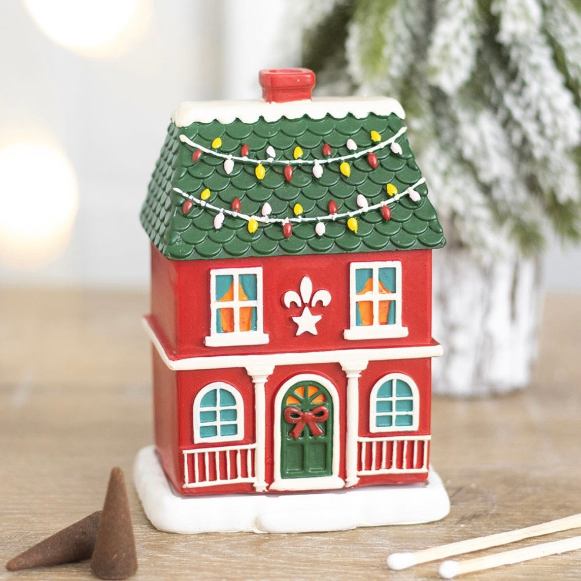 Red Christmas House Incense Cone Holder