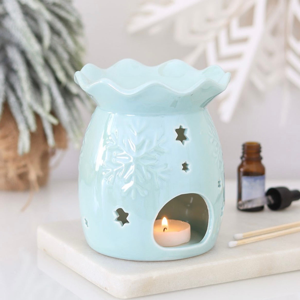 Blue Iridescent Snowflake Wax Burner