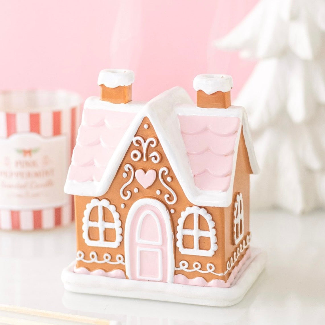 Pink Gingerbread House Incense Cone Holder