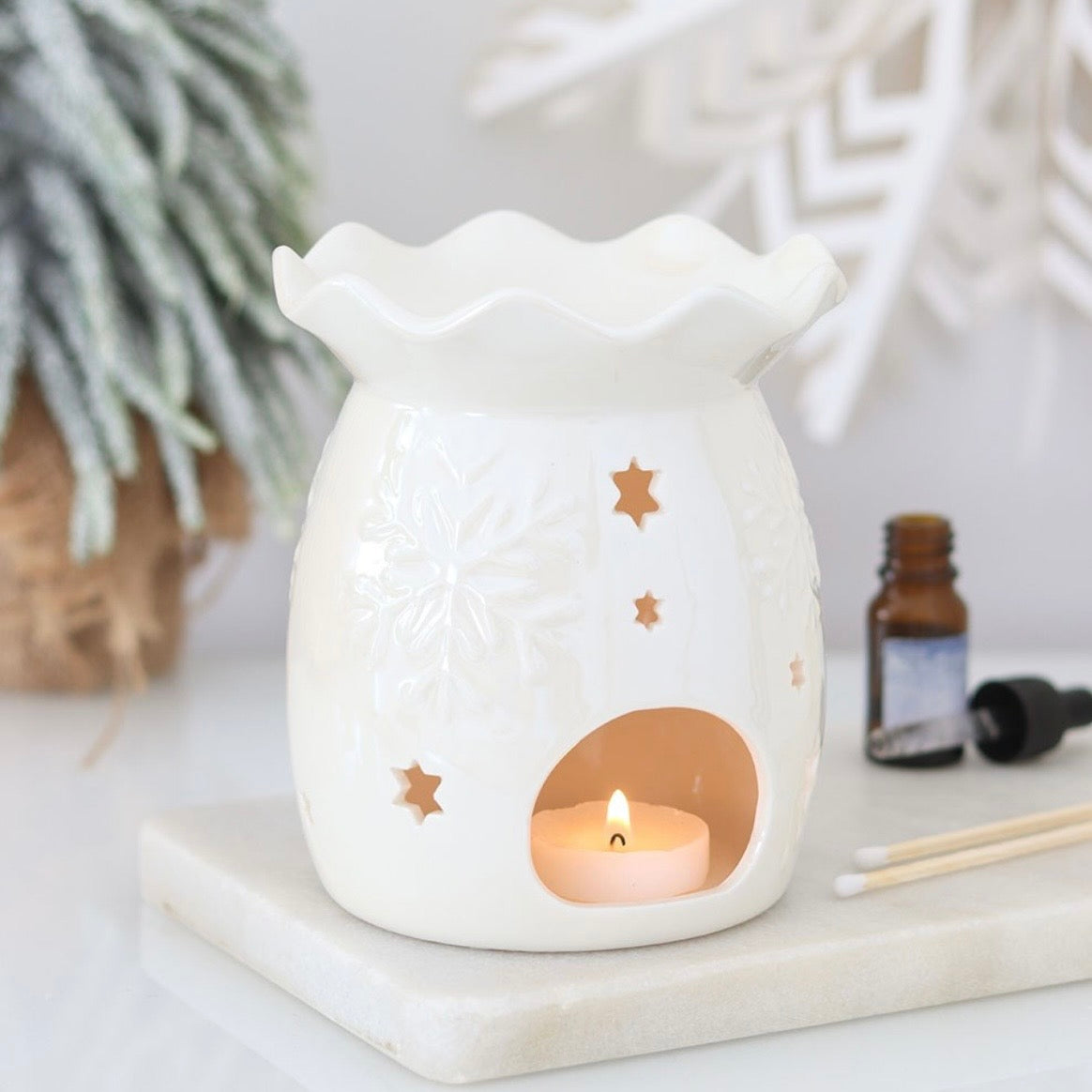 White Iridescent Snowflake Wax Burner