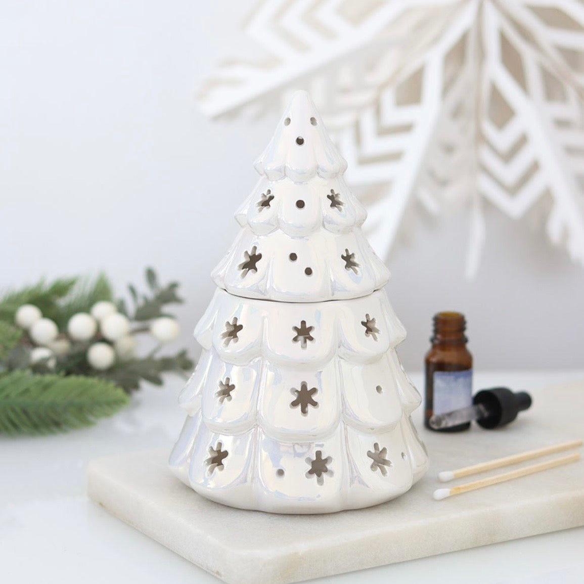 White Iridescent Fir Tree Wax Burner