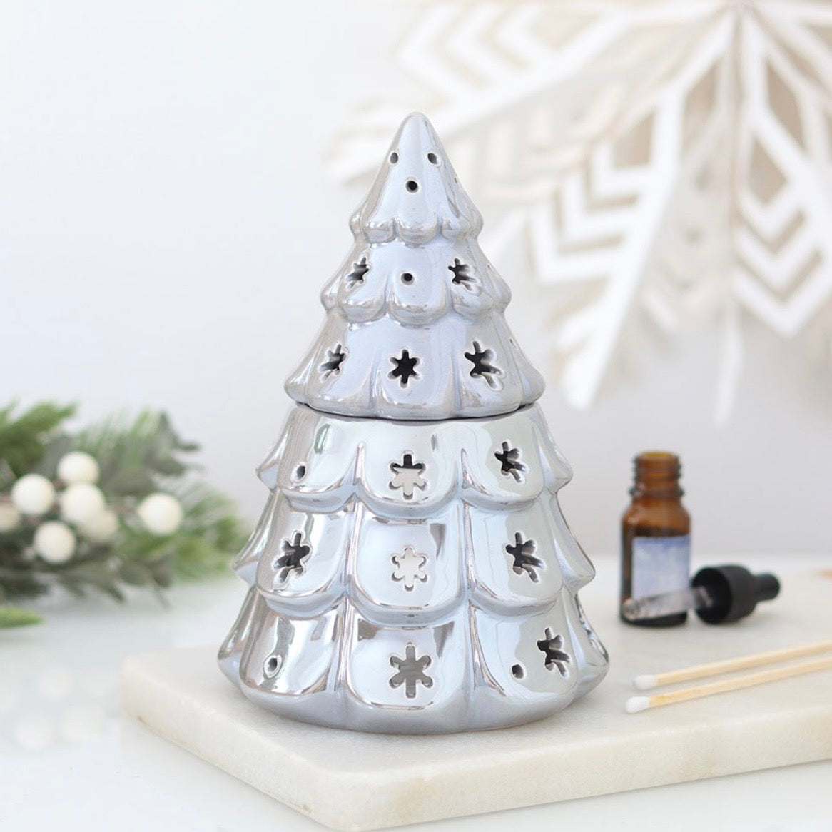 Silver Iridescent Fir Tree Wax Burner